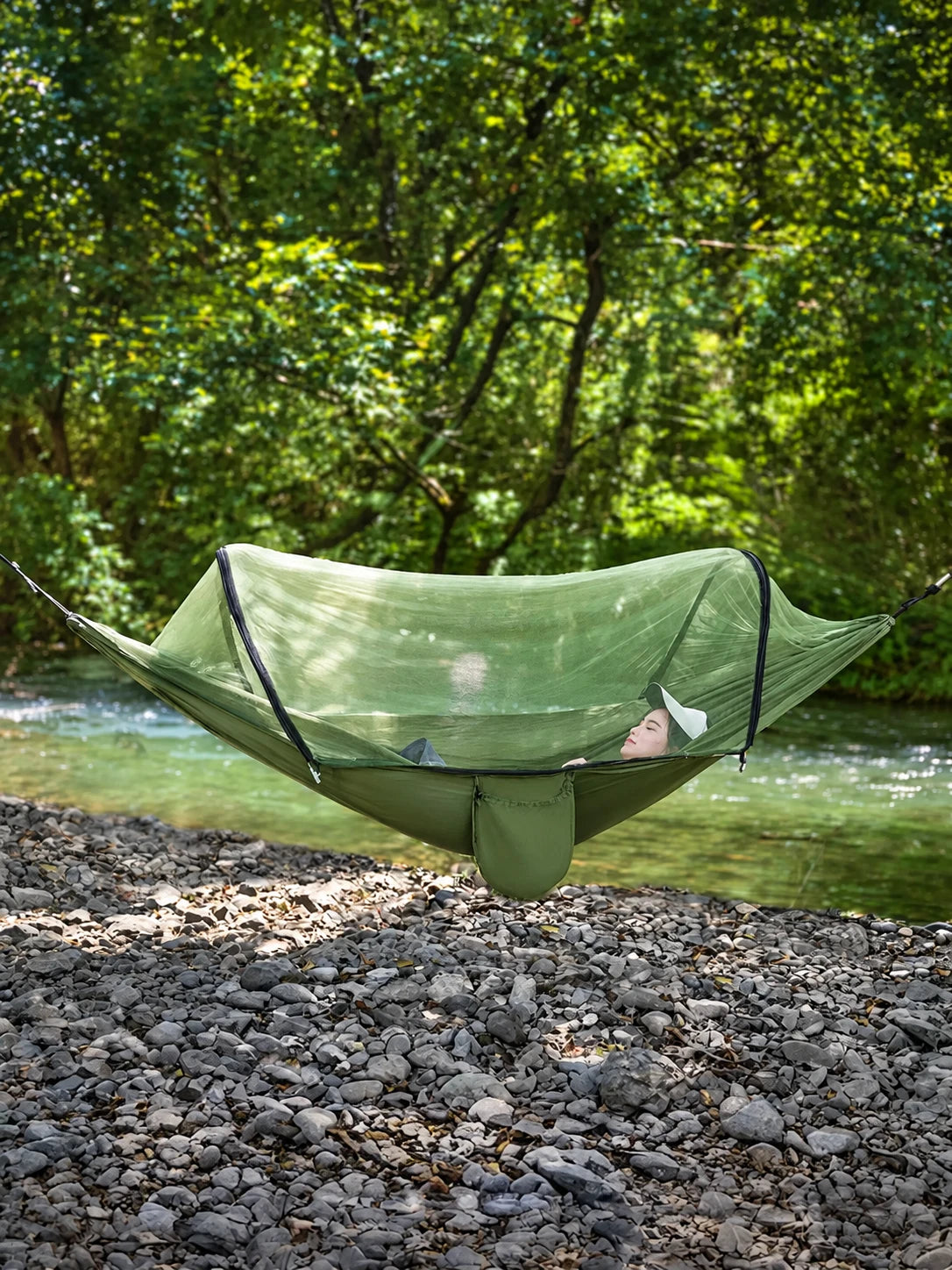 Outdoor Camping Hammock for Adults, Kids, Mosquito Protection, Anti-Side Flip