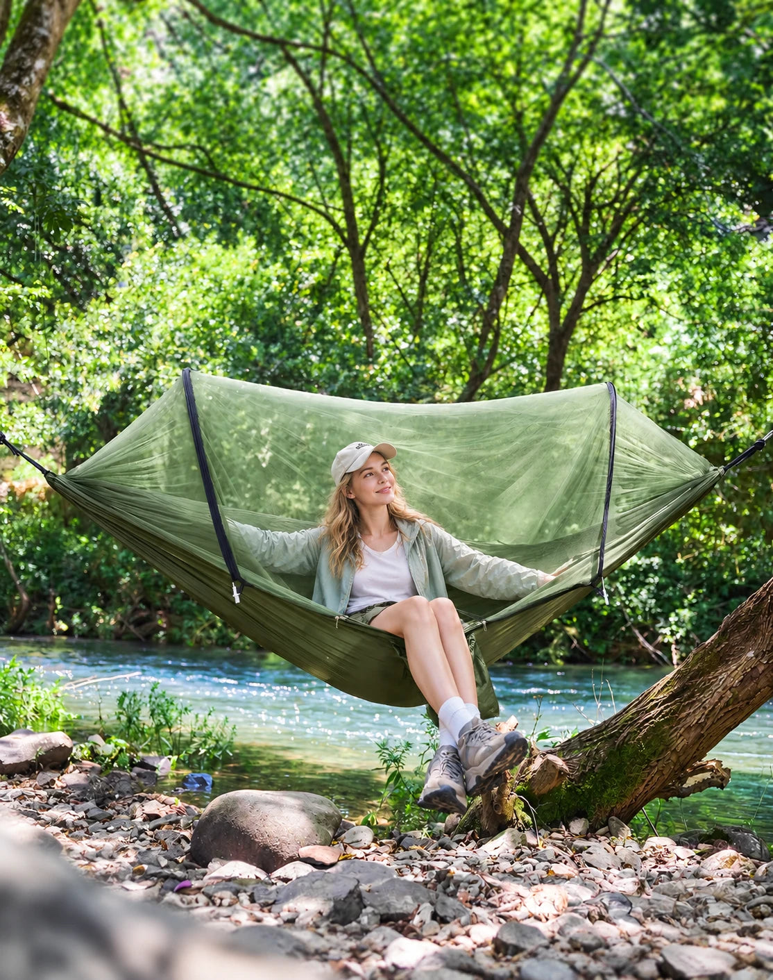 Outdoor Camping Hammock for Adults, Kids, Mosquito Protection, Anti-Side Flip