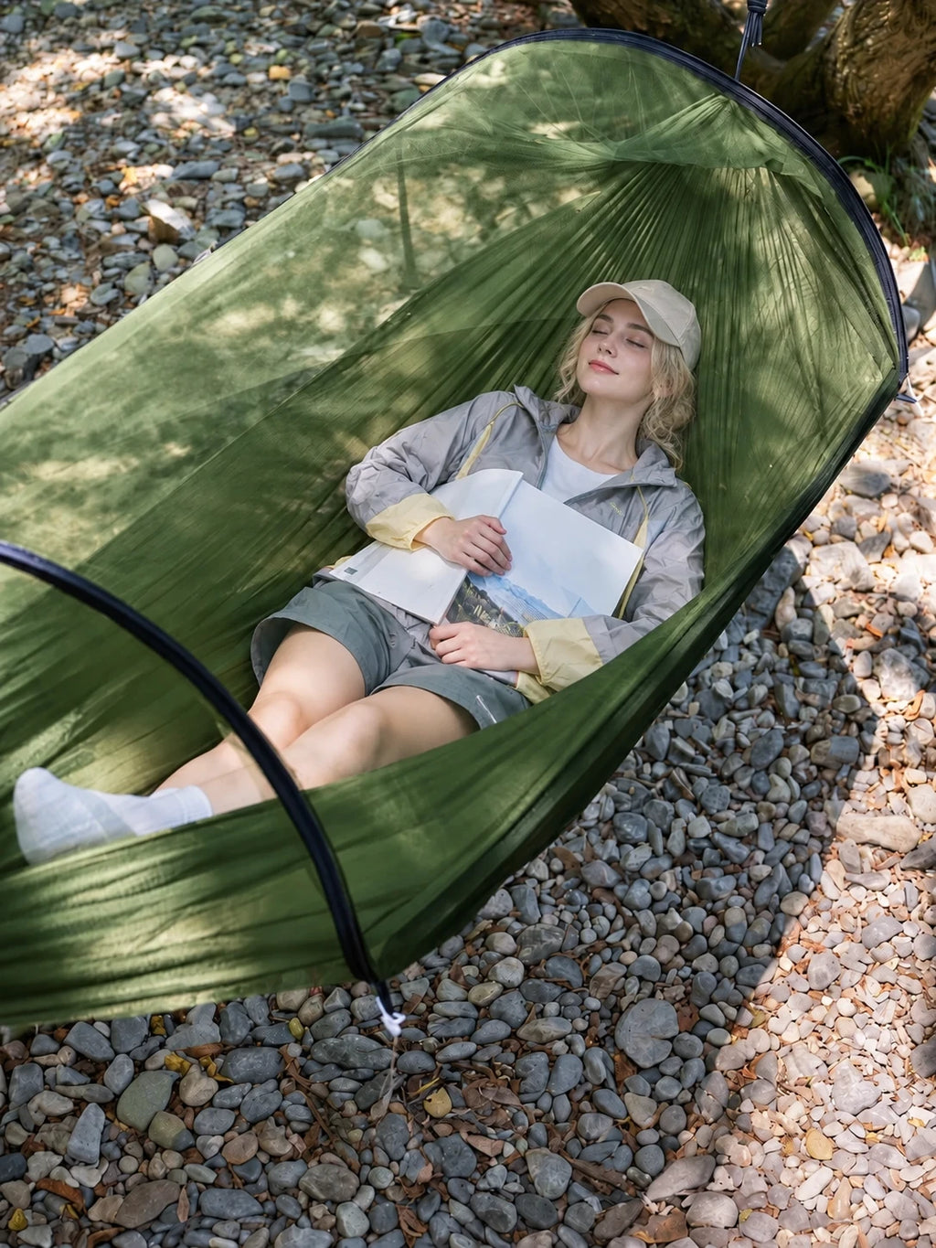 Outdoor Camping Hammock for Adults, Kids, Mosquito Protection, Anti-Side Flip