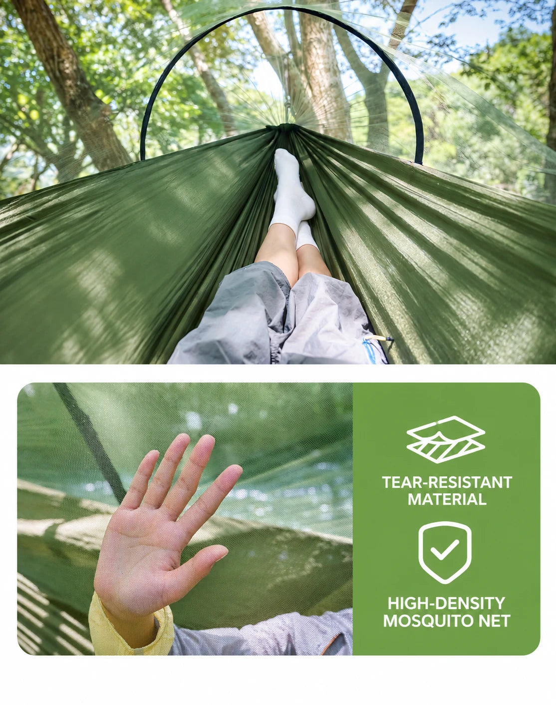 Outdoor Camping Hammock for Adults, Kids, Mosquito Protection, Anti-Side Flip